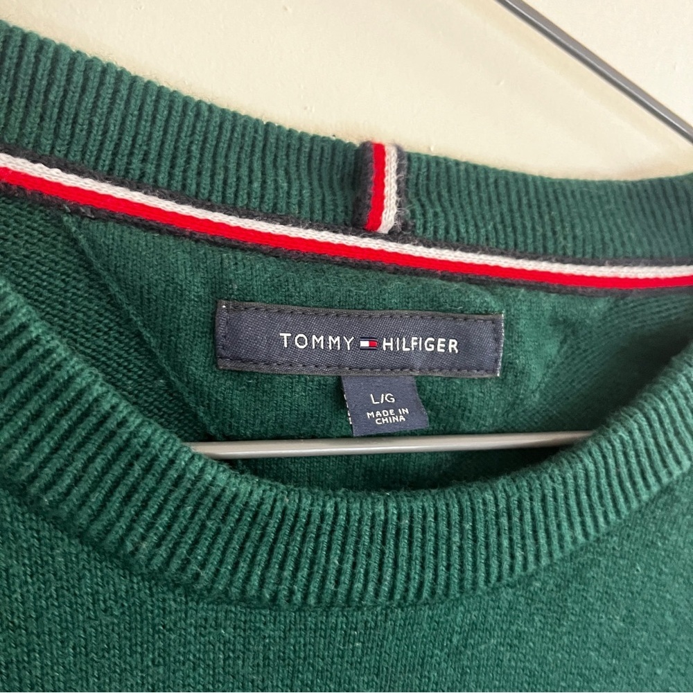 Tommy Hilfiger Green Classic Polo Preppy Rugby Striped Crew Neck Knit Sweater - Picture 5 of 6